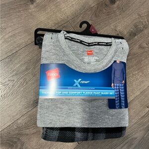 Hanes Thermal Top & Fleece Pant Sleep Set Size Small New